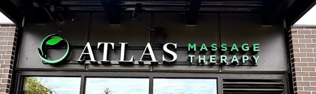 The Atlas Massage Therapy sign on the front of the clinic